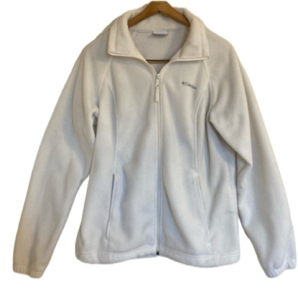 Columbia Women’s White Long Sleeve Full Zip Fleece Jacket Side Zip Pocket Large